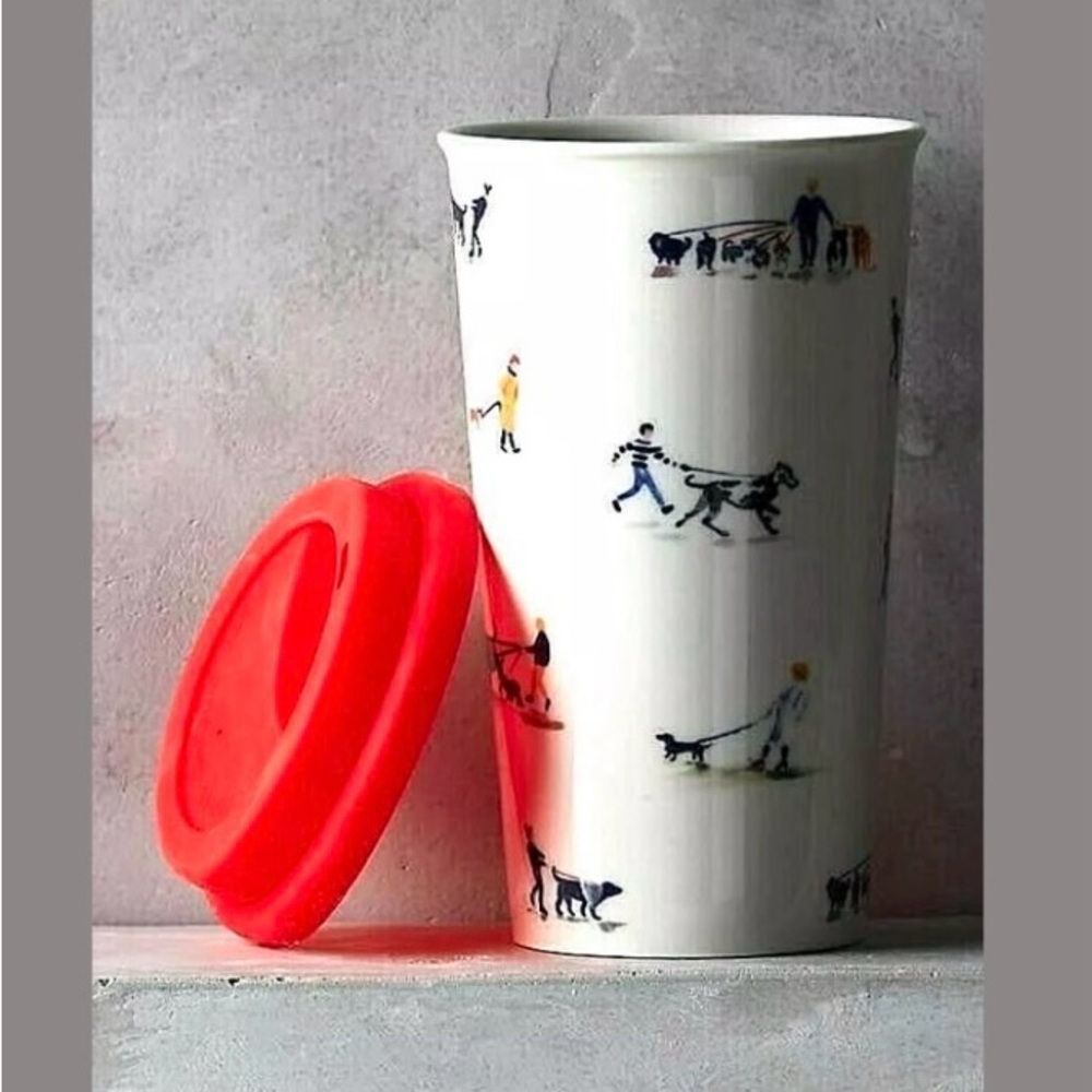 RARE Dog Walker Ceramic Travel Mug with with Lid